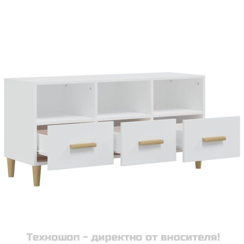 ТВ шкаф, бял гланц, 102x36x50 см, инженерно дърво