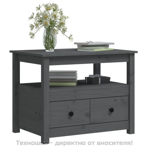 Кафе маса, Сиво, 71x49x55 см, борово дърво масив