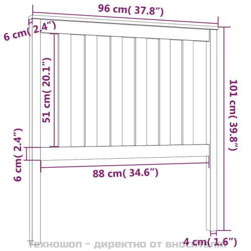 Горна табла за легло, черна, 96x6x101 см, бор масив