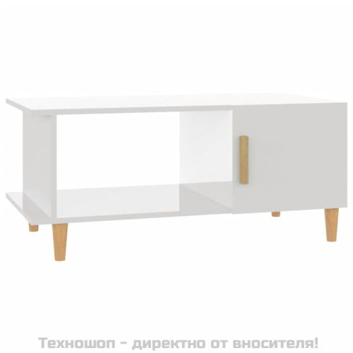 Кафе маса, бял гланц, 90x50x40 см, инженерно дърво