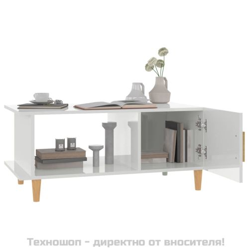 Кафе маса, бял гланц, 90x50x40 см, инженерно дърво