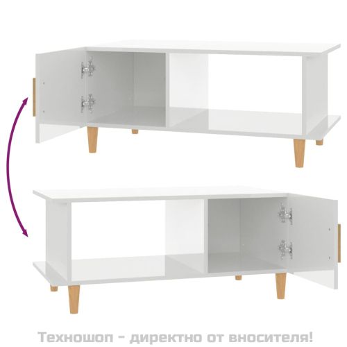 Кафе маса, бял гланц, 90x50x40 см, инженерно дърво
