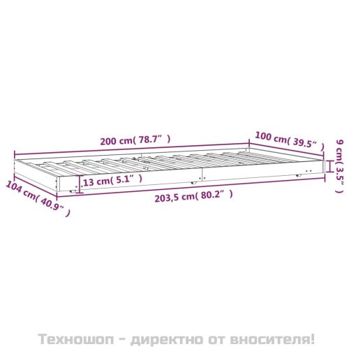 Рамка за легло, меденокафява, 100x200 см, бор масив