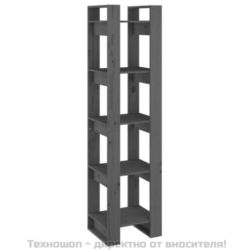 Библиотека/разделител за стая, сива, 41x35x160 см, бор масив