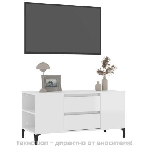 ТВ шкаф, бял гланц, 102x44,5x50 см, инженерно дърво
