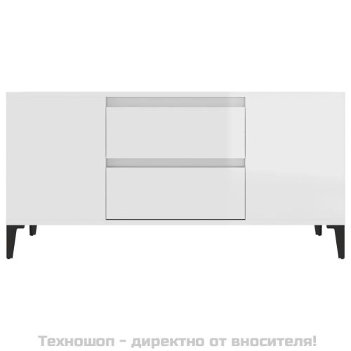 ТВ шкаф, бял гланц, 102x44,5x50 см, инженерно дърво