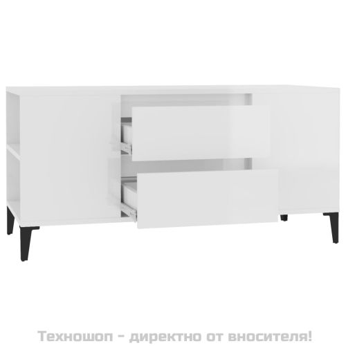 ТВ шкаф, бял гланц, 102x44,5x50 см, инженерно дърво