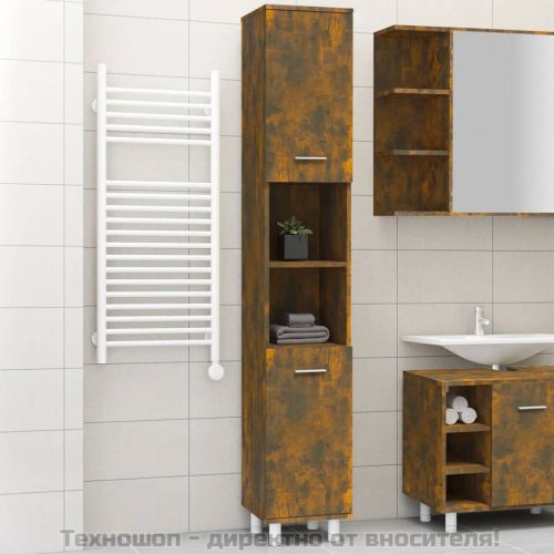 Шкаф за баня, опушен дъб, 30x30x179 см, инженерно дърво