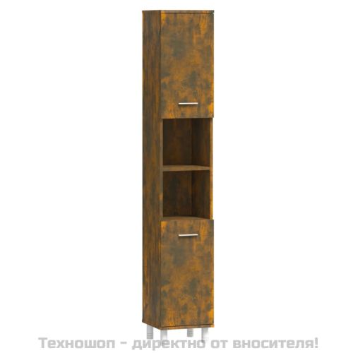 Шкаф за баня, опушен дъб, 30x30x179 см, инженерно дърво