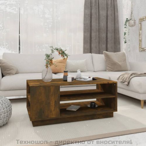 Кафе маса, опушен дъб, 102x55x43 см, инженерно дърво