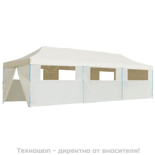 Сгъваема шатра с 8 странични стени, 870x291x315 см, кремава