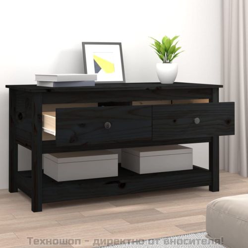 Кафе маса, черна, 102x49x55 см, борово дърво масив