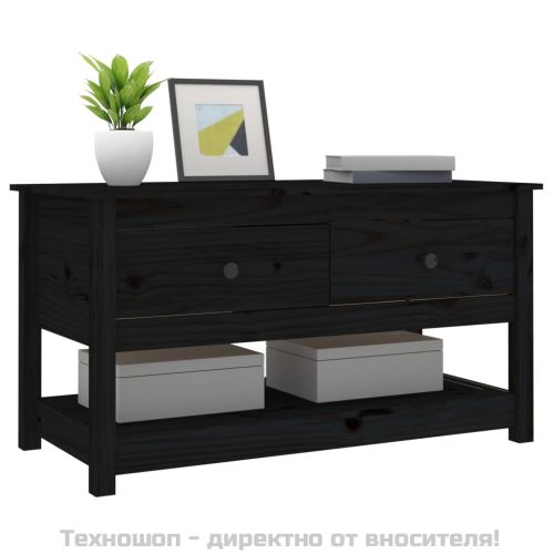 Кафе маса, черна, 102x49x55 см, борово дърво масив