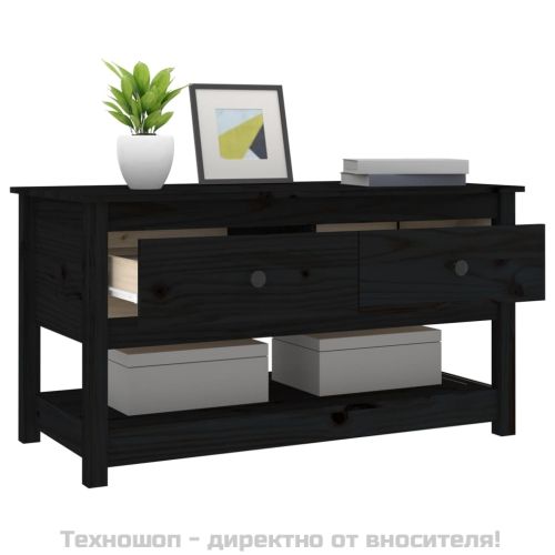 Кафе маса, черна, 102x49x55 см, борово дърво масив