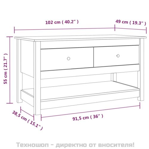 Кафе маса, черна, 102x49x55 см, борово дърво масив