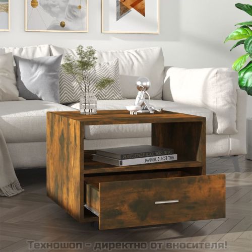 Кафе маса, опушен дъб, 55x55x40 см, инженерно дърво