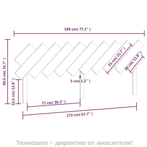 Горна табла за легло, бяла, 196 x 3 x 80,5 см, бор масив