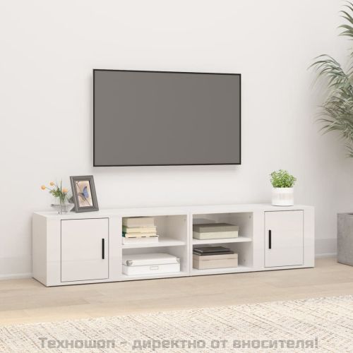 ТВ шкафове 2 бр, бял гланц, 80x31,5x36 см инженерно дърво