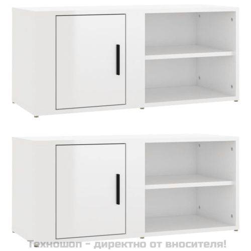 ТВ шкафове 2 бр, бял гланц, 80x31,5x36 см инженерно дърво