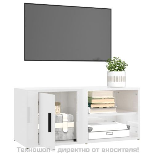 ТВ шкафове 2 бр, бял гланц, 80x31,5x36 см инженерно дърво