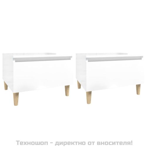 Странични маси, 2 бр, бял гланц, 50x46x35 см, инженерно дърво