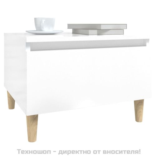 Странични маси, 2 бр, бял гланц, 50x46x35 см, инженерно дърво