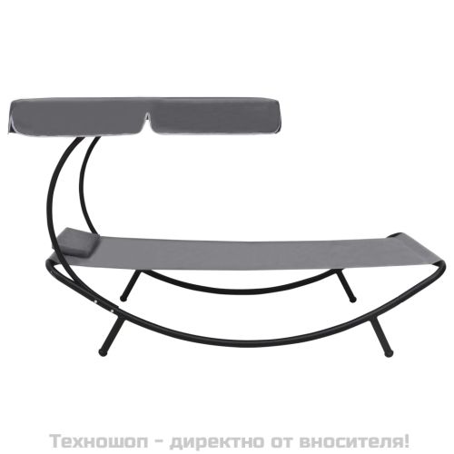 Лаундж легло за открито с навес и възглавница, сиво