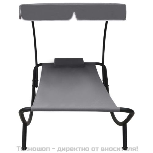 Лаундж легло за открито с навес и възглавница, сиво