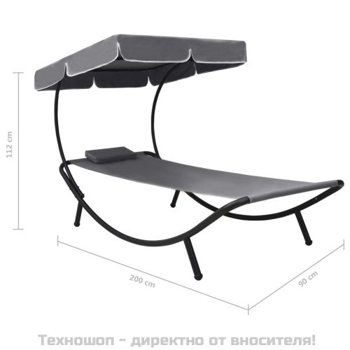 Лаундж легло за открито с навес и възглавница, сиво