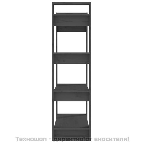 Библиотека/разделител за стая, сива, 80x35x125 см, бор масив
