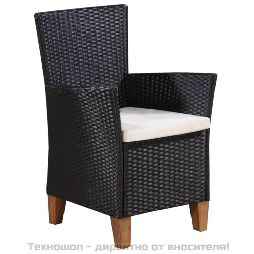 Градински трапезен комплект, 5 части, полиратан, черно и кафяво