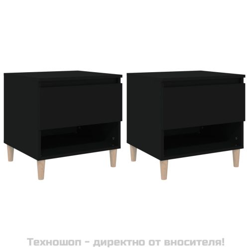 Нощни масички, 2 бр, черни, 50x46x50 см, инженерно дърво