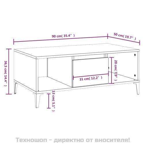 Кафе маса, сив сонома, 90x50x36,5 см, инженерно дърво