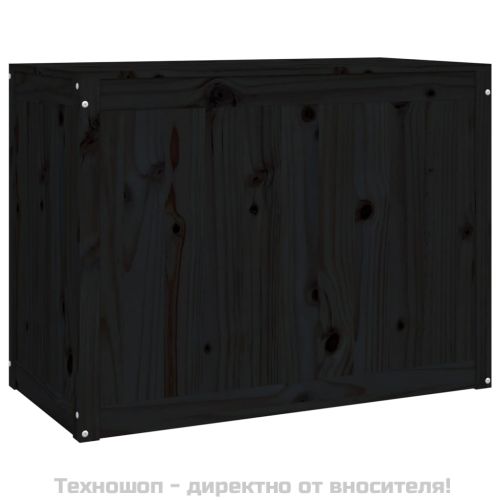 Кутия за пране, черна, 88,5x44x66 см, борово дърво масив