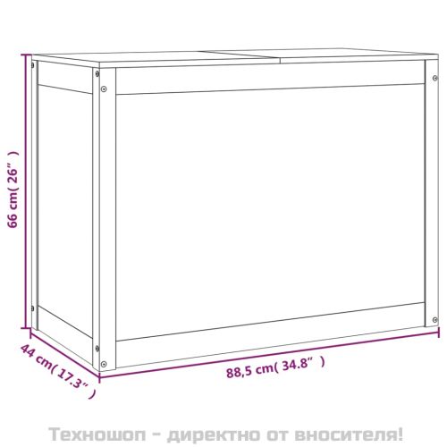 Кутия за пране, черна, 88,5x44x66 см, борово дърво масив