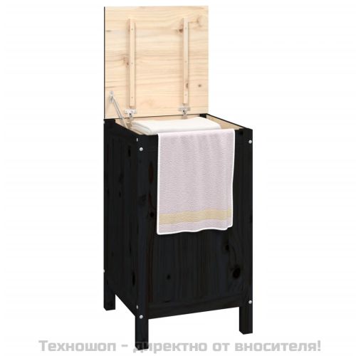 Кутия за пране, черна, 44x44x76 см, борово дърво масив