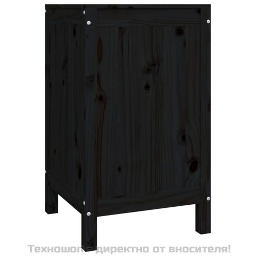 Кутия за пране, черна, 44x44x76 см, борово дърво масив