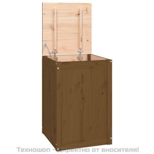 Кутия за пране, меденокафява, 44x44x66 см, борово дърво масив