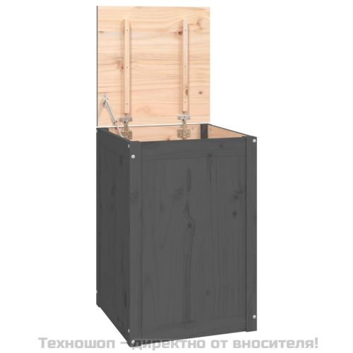 Кутия за пране, сива, 44x44x66 см, борово дърво масив