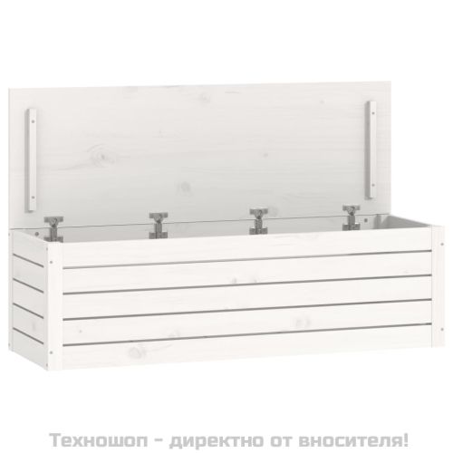Кутия за съхранение, бяла, 109x36,5x33 см, борово дърво масив