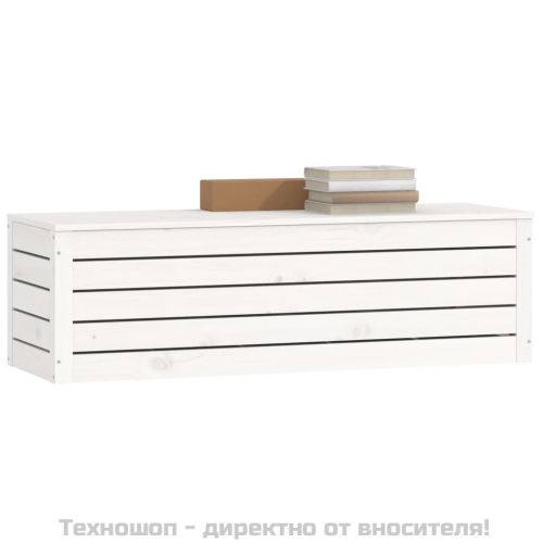 Кутия за съхранение, бяла, 109x36,5x33 см, борово дърво масив