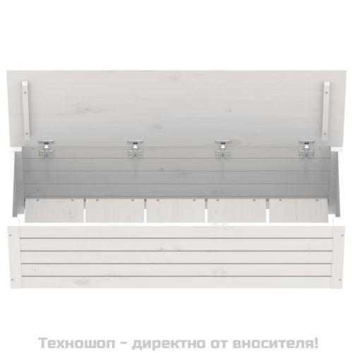 Кутия за съхранение, бяла, 109x36,5x33 см, борово дърво масив