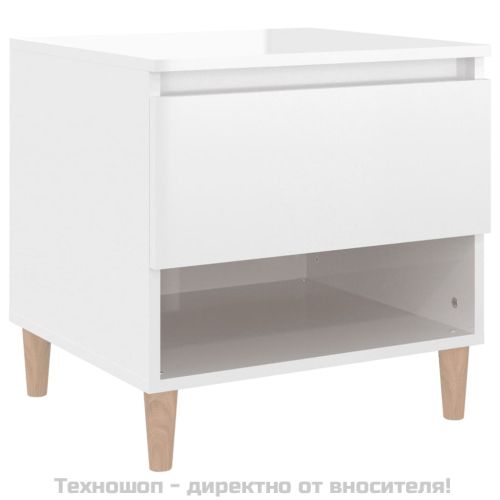 Нощна масичка, бял гланц, 50x46x50 см, инженерно дърво