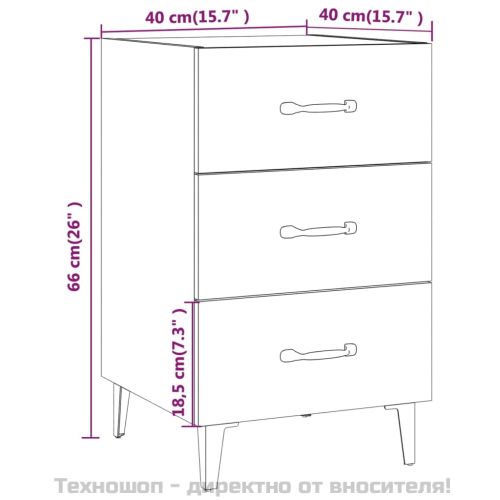 Нощно шкафче, опушен дъб, 40x40x66 см, инженерно дърво