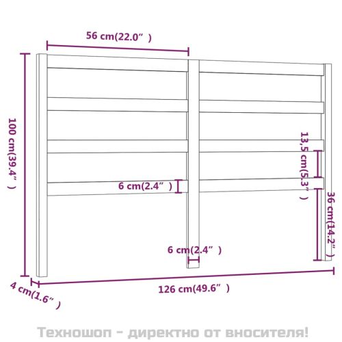 Горна табла за легло, черна, 126x4x100 см, бор масив