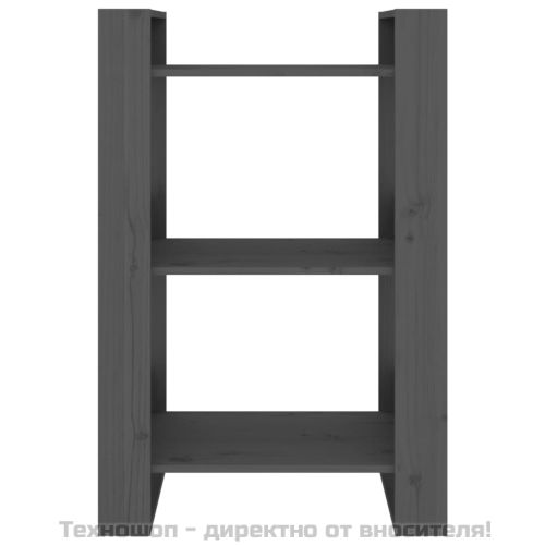 Библиотека/разделител за стая, сива, 60x35x91 см, бор масив