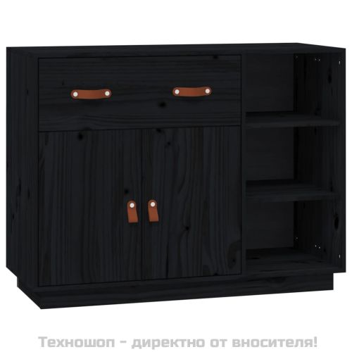 Сайдборд, черен, 98,5x40x75 см, бор масив