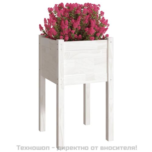 Градински сандък, бял, 40x40x70 см, бор масив