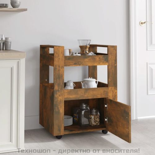 Кухненска количка, опушен дъб, 60x45x80 см, инженерно дърво