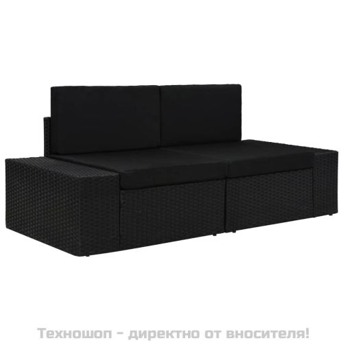 Двуместен модулен диван, полиратан, черен